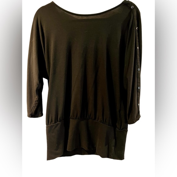 WHBM black banded top with black button down sleeve -Med - Picture 2 of 4